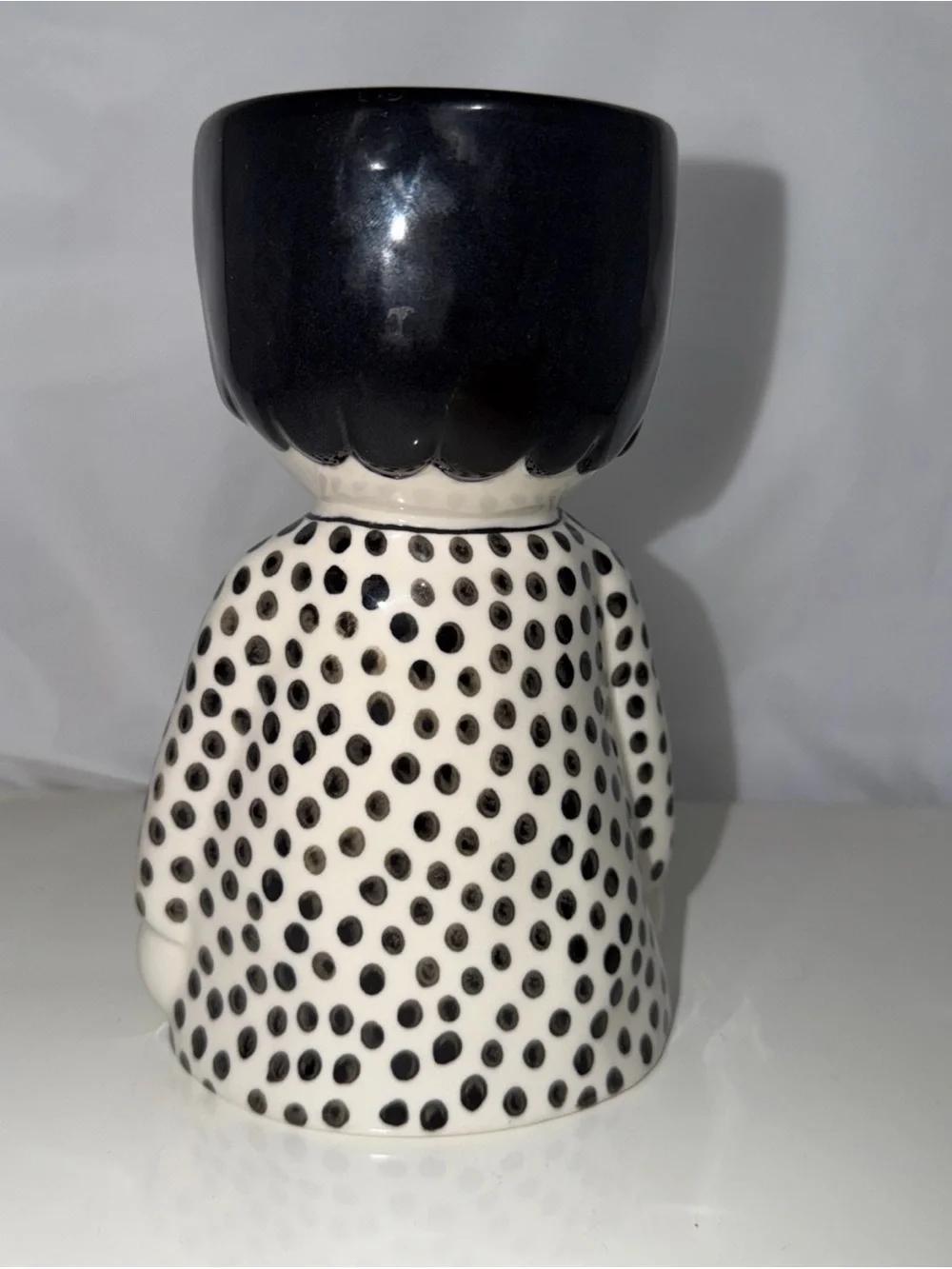 Ceramic Polka Dot Figurine Vase - Black & White